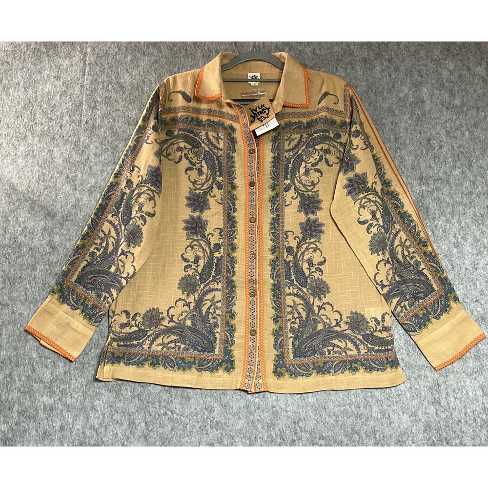 Ivy Jane Shirt Womens Medium Multicolor Paisley Button Front Cotton Boho Top New